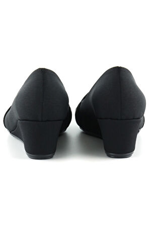 Colel Siyah Krep Dolgu Topuklu Ayakkabı