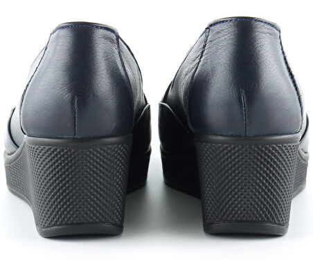 Dafne Lacivert Hakiki Deri Dolgu Topuklu Günlük Ayakkabı