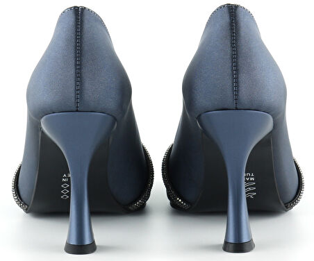 Abby Lacivert Saten Burma Taşlı Abiye Ayakkabı