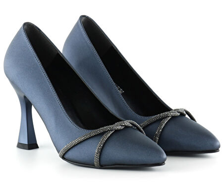 Abby Lacivert Saten Burma Taşlı Abiye Ayakkabı