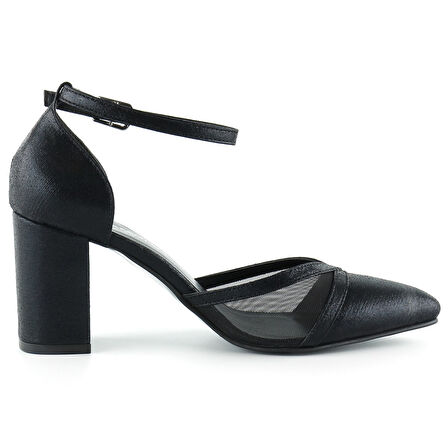 Diana Siyah Fileli Kalın Topuklu Ayakkabı