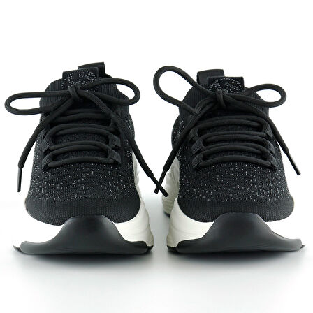 Siyah Örgü Dokuma Taş Detaylı Bağcıklı Slip-on Sneaker