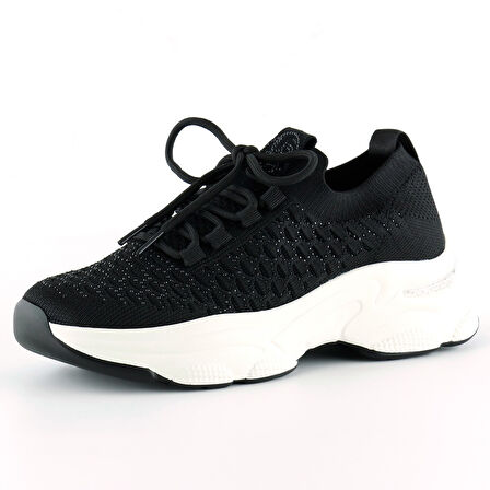 Siyah Örgü Dokuma Taş Detaylı Bağcıklı Slip-on Sneaker