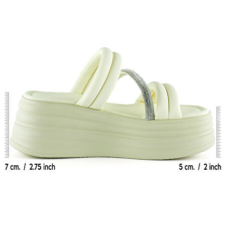 Bej Dolgu Taban Gümüş Taşlı Bantlı Platform Terlik