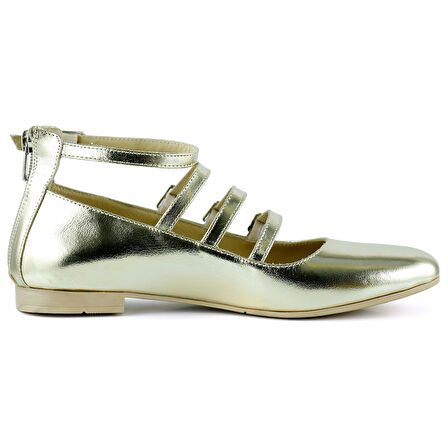 Elenuta Dore Hakiki Deri Rugan Dört Bant Tokalı Fermuarlı Balerin Babet