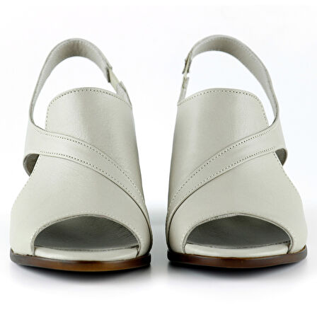 Saules Vizon Hakiki Deri Kesik Detaylı Lastik Bantlı Topuklu Sandalet