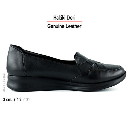 Mammina Siyah Hakiki Deri Çapraz Bant Detaylı Slip-On Günlük Ayakkabı