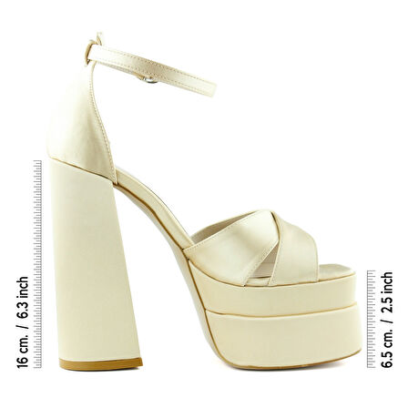 Erkan Saçmacı Celine Ten Saten Önü Açık Çapraz Bantlı Çift Platformlu Kalın Topuklu Abiye Ayakkabı