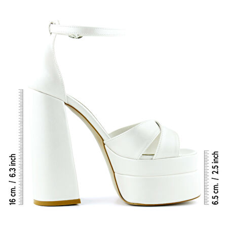 Erkan Saçmacı Celine İnci Beyaz Önü Açık Çapraz Bantlı Çift Platformlu Kalın Topuklu Abiye Gelin 