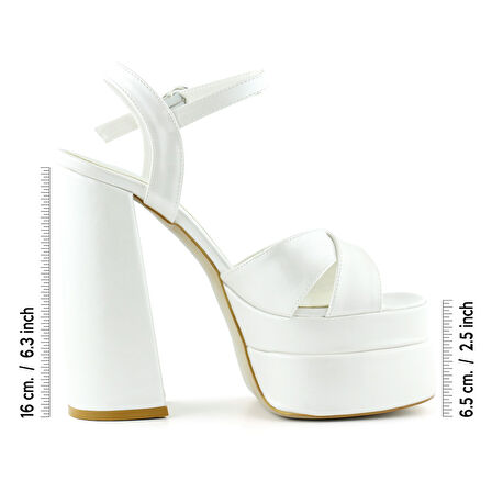 Erkan Saçmacı Whitney İnci Beyaz Önü Arkası Açık Çift Platformlu Bantlı Abiye Gelin Ayakkabısı