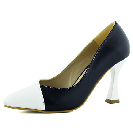 Erkan Saçmacı Jatqılı Plus Lacivert Beyaz İnce Kadeh Topuklu Klasik Ayakkabı