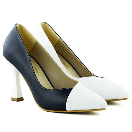 Erkan Saçmacı Jatqılı Plus Lacivert Beyaz İnce Kadeh Topuklu Klasik Ayakkabı