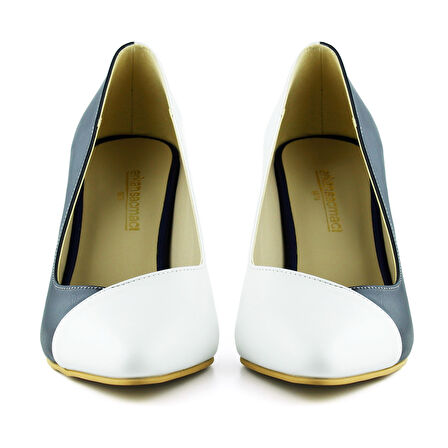 Erkan Saçmacı Jatqılı Plus Lacivert Beyaz İnce Kadeh Topuklu Klasik Ayakkabı