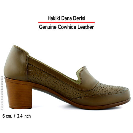 Erkan Saçmacı Madre Kahverengi Hakiki Dana Derisi Vintage Desenli Kalın Topuklu Günlük Klasik 