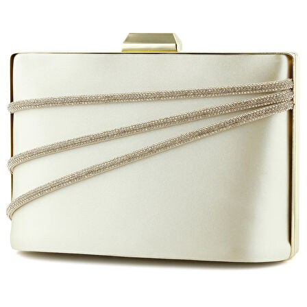 Erkan Saçmacı Ten Saten Taşlı Altın Metal Saplı Zincir Askılı Abiye Çanta