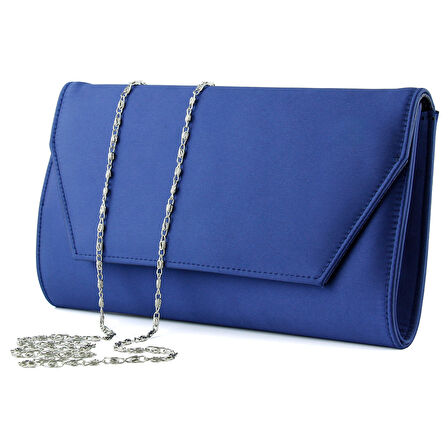 Erkan Saçmacı Lacivert Saten Zincir Askılı Manyetik Kapaklı İç Cepli Zarif Abiye El Çantası