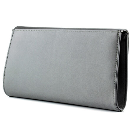 Erkan Saçmacı Antrasit Saten Zincir Askılı Manyetik Kapaklı İç Cepli Zarif Abiye El Çantası