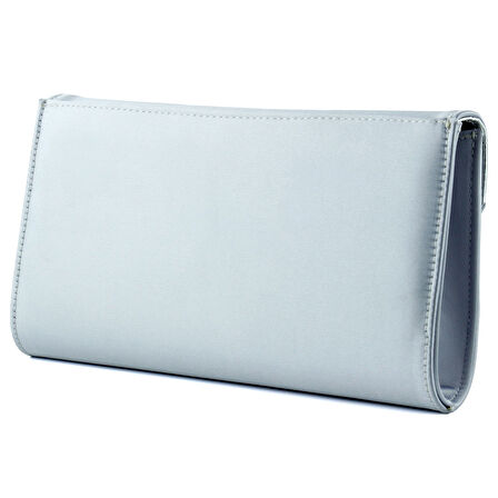 Erkan Saçmacı Gümüş Saten Zincir Askılı Manyetik Kapaklı İç Cepli Zarif Abiye El Çantası