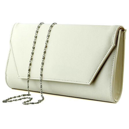 Erkan Saçmacı Ten Saten Zincir Askılı Manyetik Kapaklı İç Cepli Zarif Abiye El Çantası