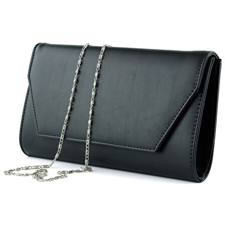 Erkan Saçmacı Siyah Zincir Askılı Manyetik Kapaklı İç Cepli Zarif Abiye El Çantası