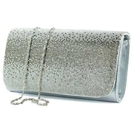 Erkan Saçmacı Lame Degrade Kristal Taşlı Zincir Askılı Manyetik Kapaklı Abiye El Çantası