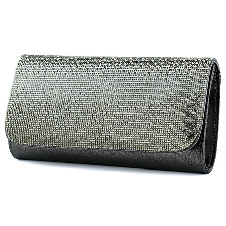 Erkan Saçmacı Antrasit Degrade Kristal Taşlı Zincir Askılı Manyetik Kapaklı Abiye El Çantası