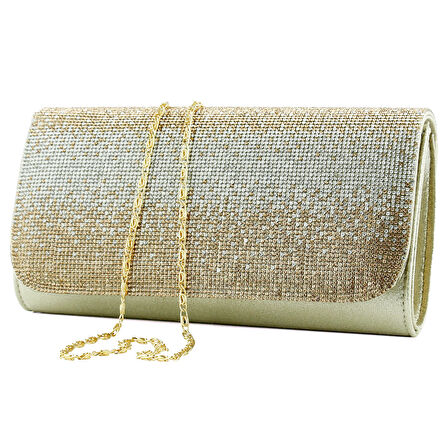 Erkan Saçmacı Dore Degrade Kristal Taşlı Zincir Askılı Manyetik Kapaklı Abiye El Çantası