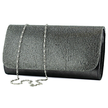 Erkan Saçmacı Antrasit Kristal Taşlı Zincir Askılı Manyetik Kapaklı Abiye El Çantası