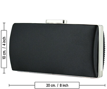 Erkan Saçmacı Siyah Saten Damla Kristal Taşlı Metal Saplı Zincirli Abiye El Çantası