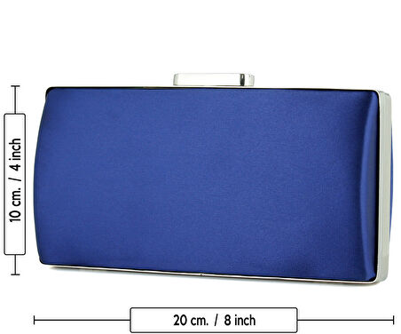 Erkan Saçmacı Lacivert Saten Damla Kristal Taşlı Metal Saplı Zincirli Abiye El Çantası