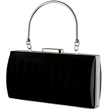 Erkan Saçmacı Siyah Ayna Metal Saplı Zincirli Abiye El Çantası