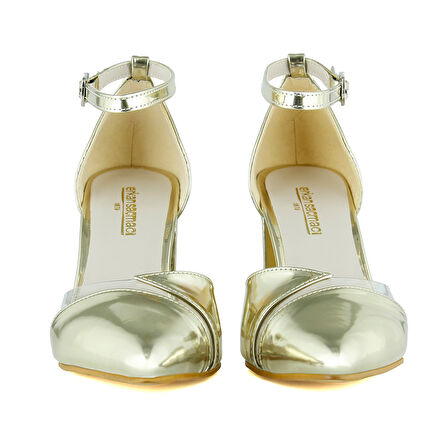 Erkan Saçmacı Aurora Altın Ayna Şeffaf Tasarım Sivri Burun Kalın Topuklu Klasik Ayakkabı