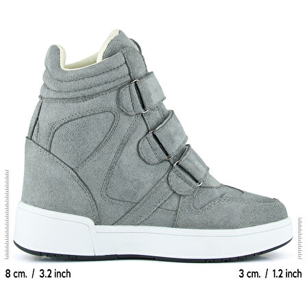 Talvi Gri Süet Yuvarlak Burun Cırt Cırtlı Gizli Dolgu Topuklu Günlük Bot