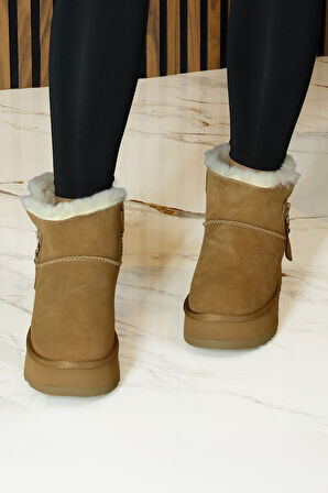 Erkan saçmacı  Camel Süet Fermuarlı Kürk Astarlı Yuvarlak Burun Günlük Bot