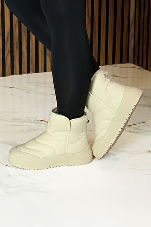 Erkan saçmacı  Bej Vegan Kürk Astarlı Yuvarlak Burun Günlük Bot