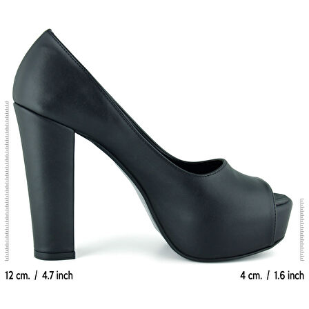 Erkan Saçmacı Carolina Siyah Vegan Önü Açık Yuvarlak Burun Kalın Platform Topuklu Abiye Ayakkabı