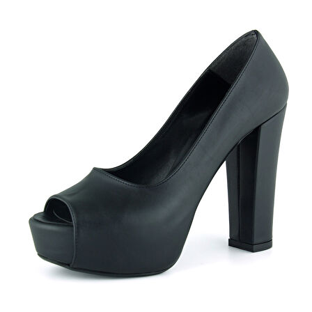 Erkan Saçmacı Carolina Siyah Vegan Önü Açık Yuvarlak Burun Kalın Platform Topuklu Abiye Ayakkabı
