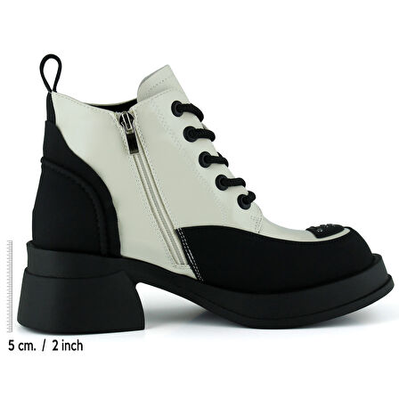 Erkan saçmacı  Bej Rugan Bağcıklı Fermuarlı Kürk Astarlı Yuvarlak Burun Kalın Topuklu Günlük Bot