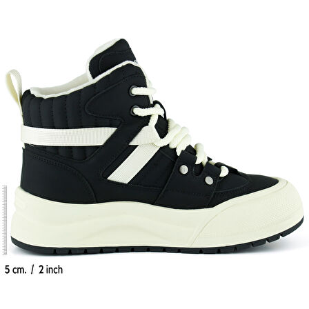 Erkan saçmacı  Siyah Vegan Bağcıklı Kürk Astarlı Yuvarlak Burun Günlük Bot