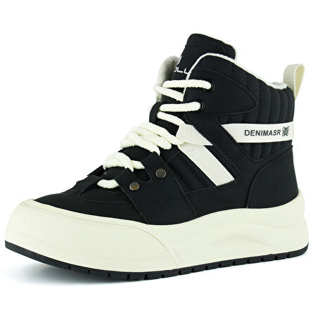 Erkan saçmacı  Siyah Vegan Bağcıklı Kürk Astarlı Yuvarlak Burun Günlük Bot