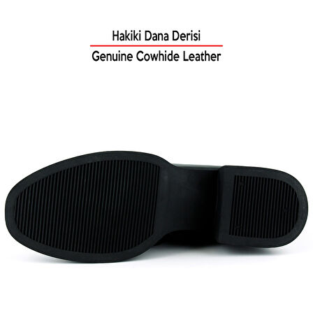 Erkan saçmacı Siyah Hakiki Dana Derisi Tokalı Fermuarlı Yuvarlak Burun Kalın Topuklu Günlük Bot