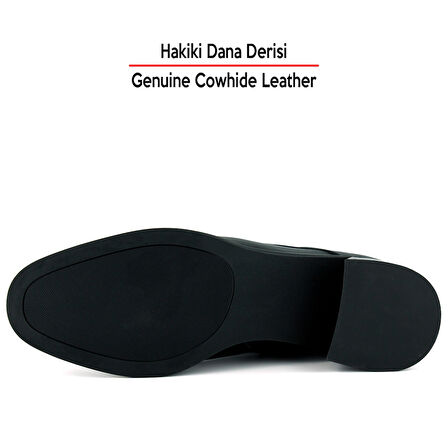 Erkan saçmacı  Siyah Hakiki Dana Derisi Bağcıklı Fermuarlı Yuvarlak Burun Kalın Topuklu Günlük Bot