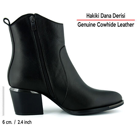 Erkan saçmacı  Siyah Hakiki Dana Derisi Tokalı Fermuarlı Sivri Burun Kalın Topuklu Günlük Bot