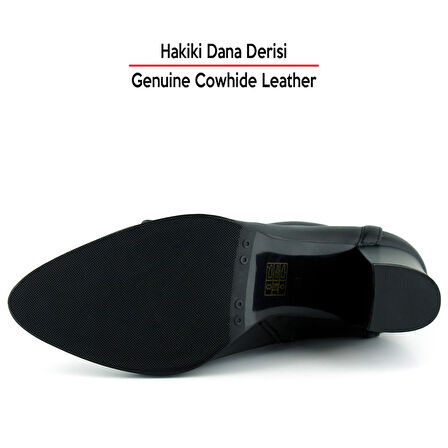 Erkan saçmacı  Siyah Hakiki Dana Derisi Bağcıklı Fermuarlı Sivri Burun Kalın Topuklu Günlük Bot