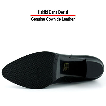 Erkan saçmacı Siyah Rugan Hakiki Dana Derisi Tokalı Fermuarlı Sivri Burun Kalın Topuklu Günlük Bot