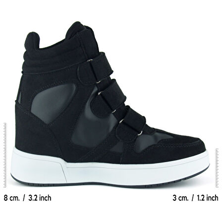 Erkan saçmacı Talvi Siyah Beyaz Süet Yuvarlak Burun Cırt Cırtlı Gizli Dolgu Topuklu Günlük Bot