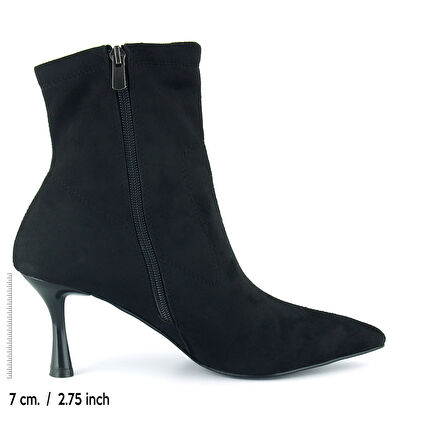 Erkan saçmacı Kimberly Siyah Süet Streç Sivri Burun Fermuarlı İnce Topuklu Günlük Bot