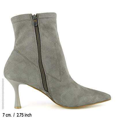 Kimberly Vizon Süet Streç Sivri Burun Fermuarlı İnce Topuklu Günlük Bot