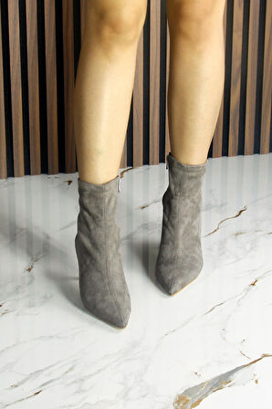 Kimberly Vizon Süet Streç Sivri Burun Fermuarlı İnce Topuklu Günlük Bot