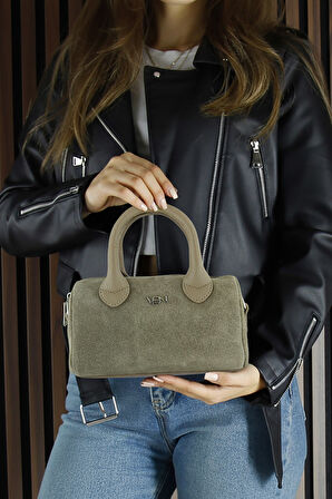 Erkan Saçmacı Kum Hakiki Dana Süet Fermuarlı Askılı İç Cepli Küçük Boy Günlük Omuz Çantası